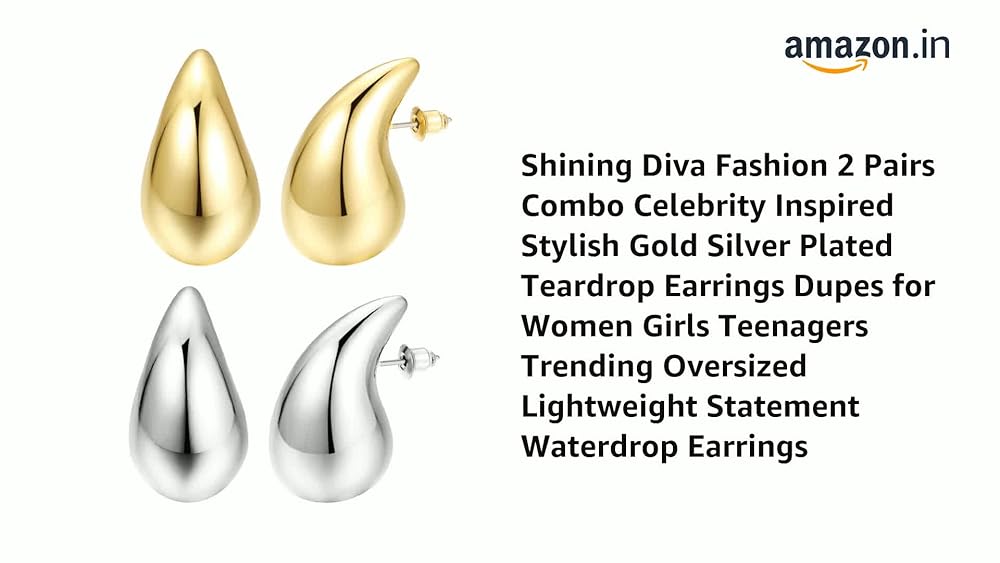 Shining Diva Teardrop Earrings Gold Silver Plated - Image 3
