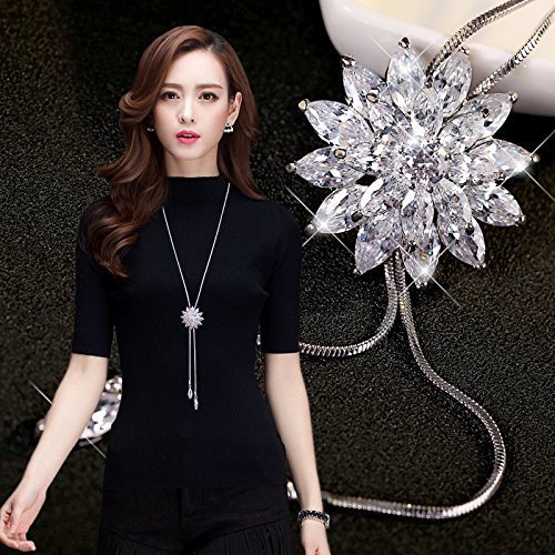Shining Diva Crystal Flower Long Chain Pendant Necklace Women - Image 5