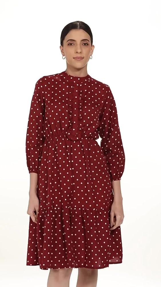 Leriya Fashion Women's Summer Slub Rayon Wrap Maxi Dress Casual Dote Printed High Neck Full Sleeve R - Authentic Leriya Clothing | UrbanThreads - Image 3