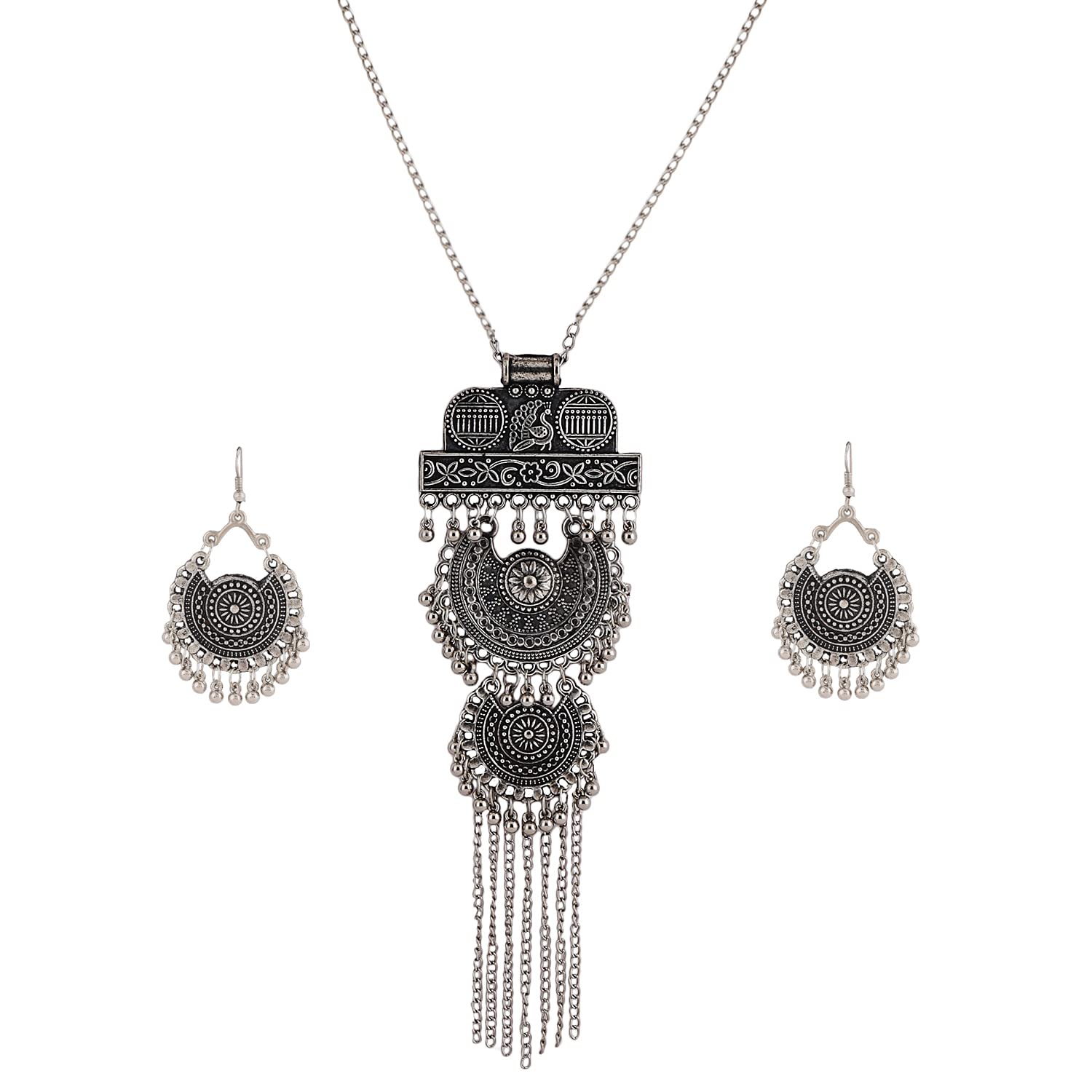 Shining Diva Traditional Oxidised Silver Necklace Set for Women