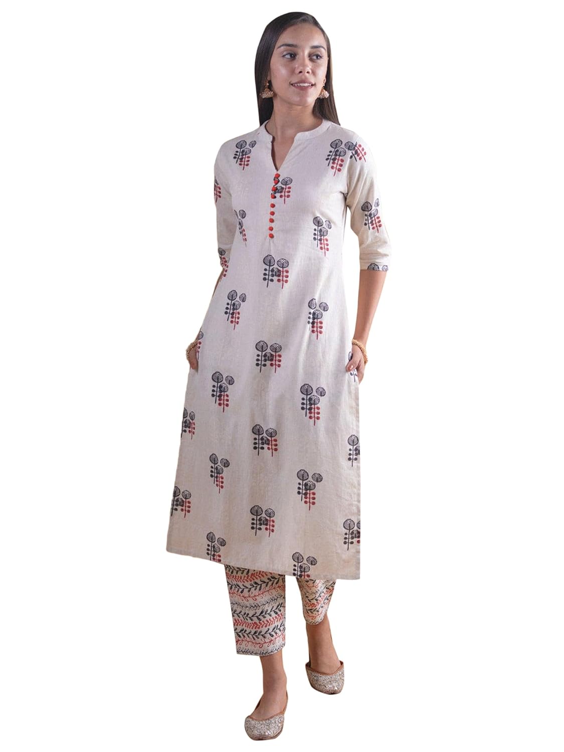 Libas Womens Printed Cotton Straight Kurta with Trousers - Authentic Libas Clothing | UrbanThreads