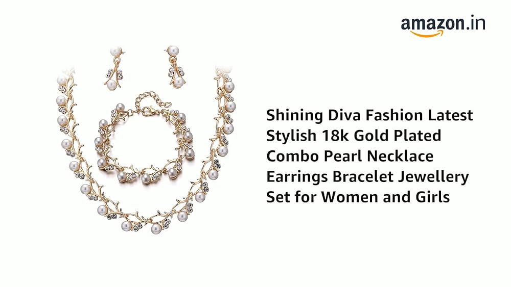 Shining Diva 18k Gold Plated Pearl Necklace Earrings Bracelet - Image 3