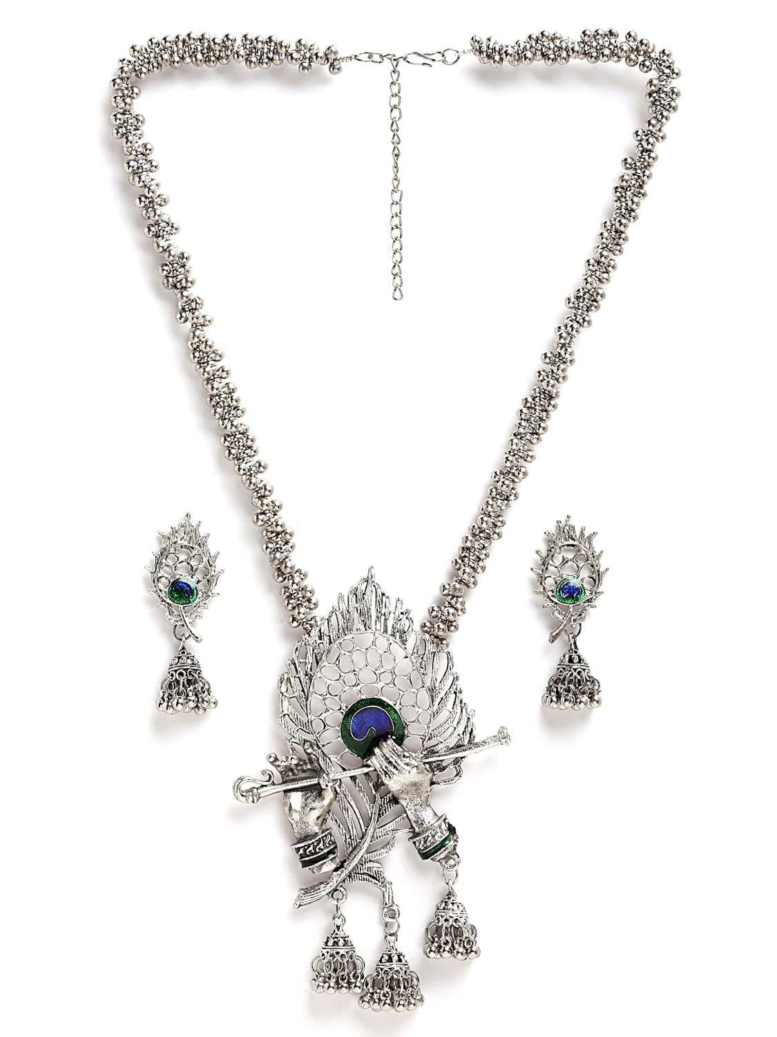 Shining Diva Oxidised Silver Necklace Jewellery Set