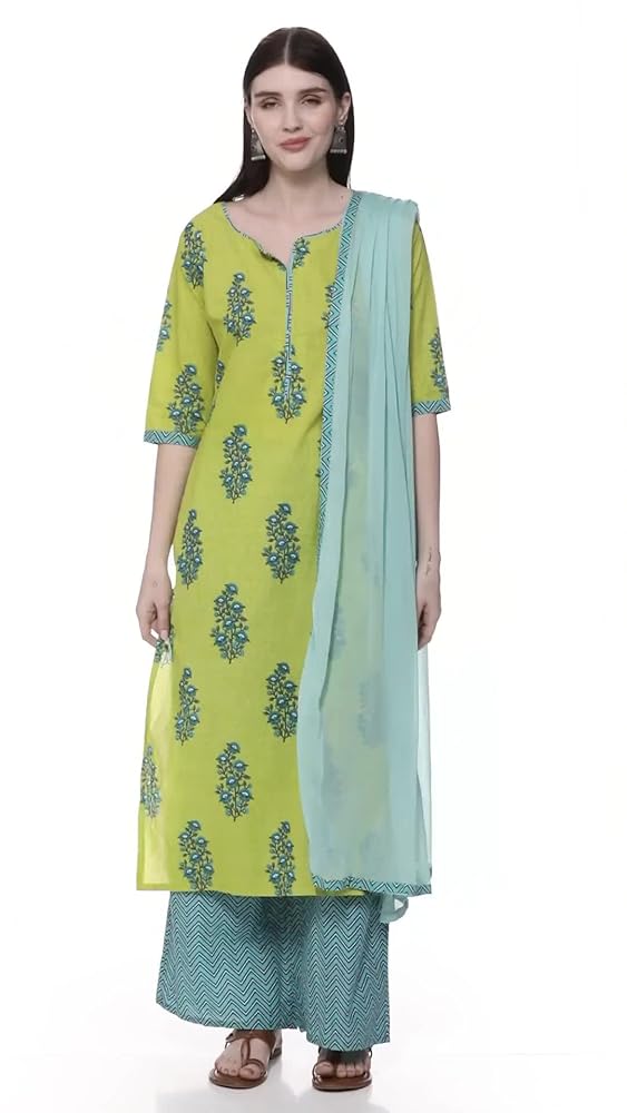 Libas Womens Printed Cotton Straight Kurta With Palazzos and Dupatta - Authentic Libas Clothing | UrbanThreads - Image 3