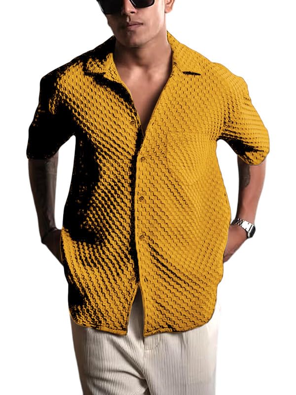 Pinkmint Bubble Textured Shirt for Men ll Half Sleeve Stylish Button Down Shirt's ll Men's Pocket Sh - Authentic Pinkmint Clothing | UrbanThreads - Image 2