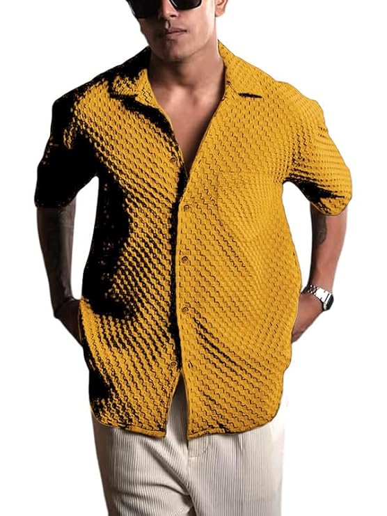 Pinkmint Bubble Textured Shirt for Men ll Half Sleeve Stylish Button Down Shirt's ll Men's Pocket Sh - Authentic Pinkmint Clothing | UrbanThreads