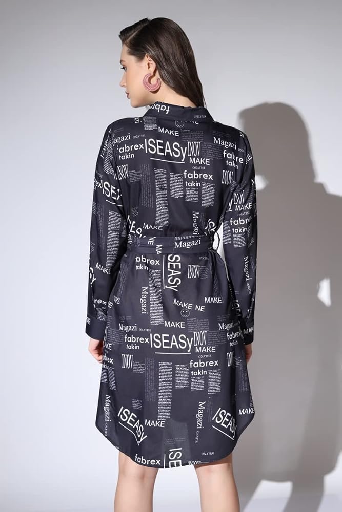 Leriya Fashion Western Dress for Women | Rayon Paper Printed Dresses with Belt | Collared Neck on Bu - Authentic Leriya Clothing | UrbanThreads - Image 2