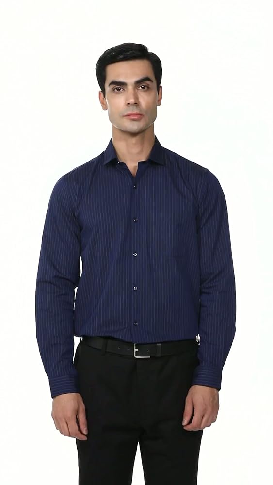 Peter England Men Slim Fit Full Sleeve Striped Shirt - Image 3