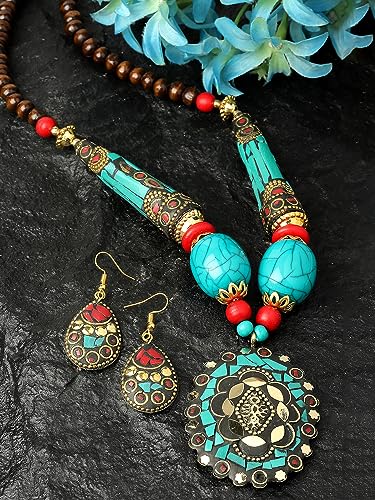 Shining Diva Traditional Tibetan Pendant Necklace Set for Women - Image 3