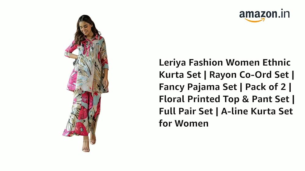 Leriya Fashion Women Ethnic Kurta Set | Rayon Co-Ord Set | Fancy Pajama Set | Pack of 2 | Floral Pri - Authentic Leriya Clothing | UrbanThreads - Image 3