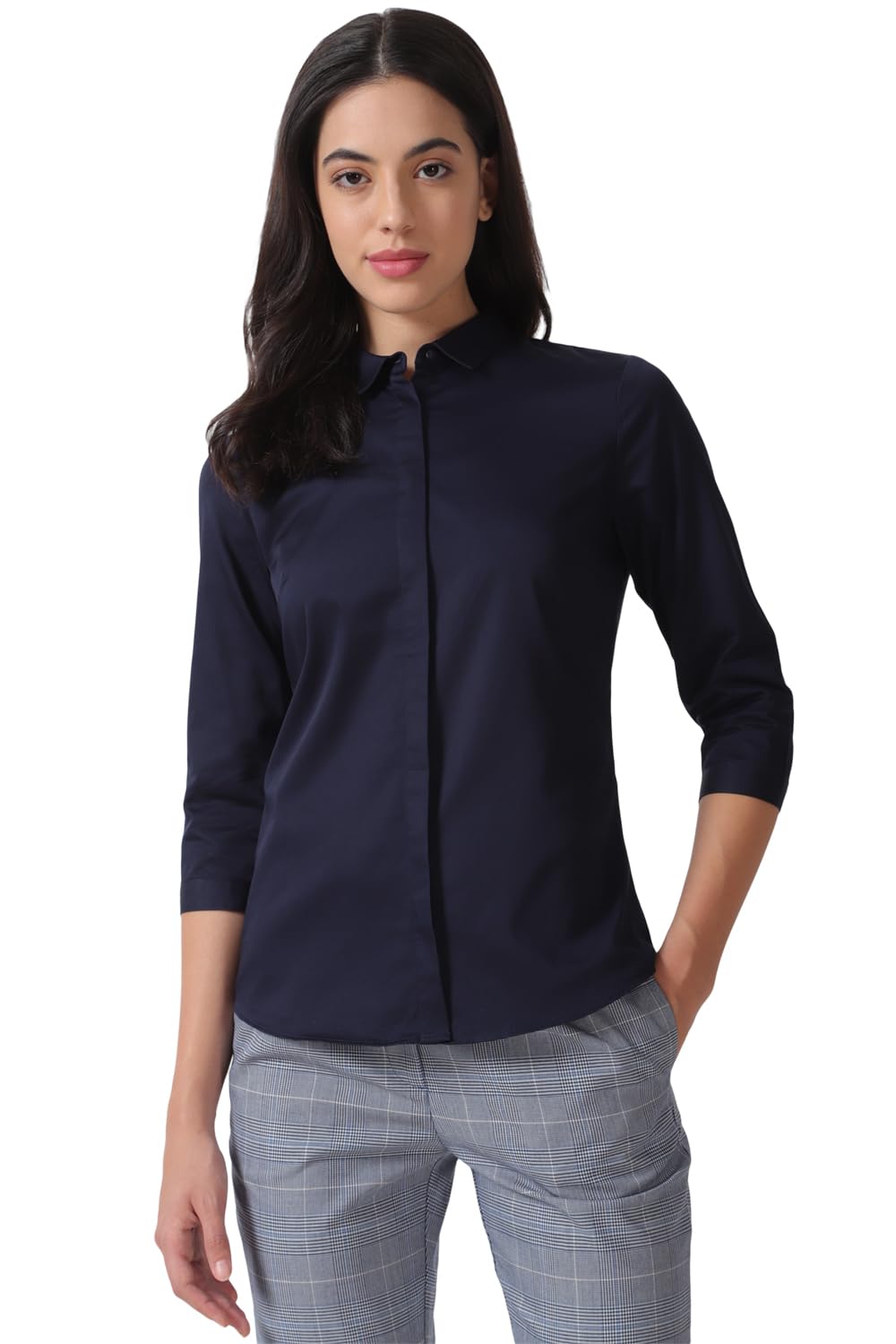 Van Heusen Women's Regular Fit Solid 3/4 Sleeve Cotton Rich Formal Shirt - Authentic Van Clothing | UrbanThreads