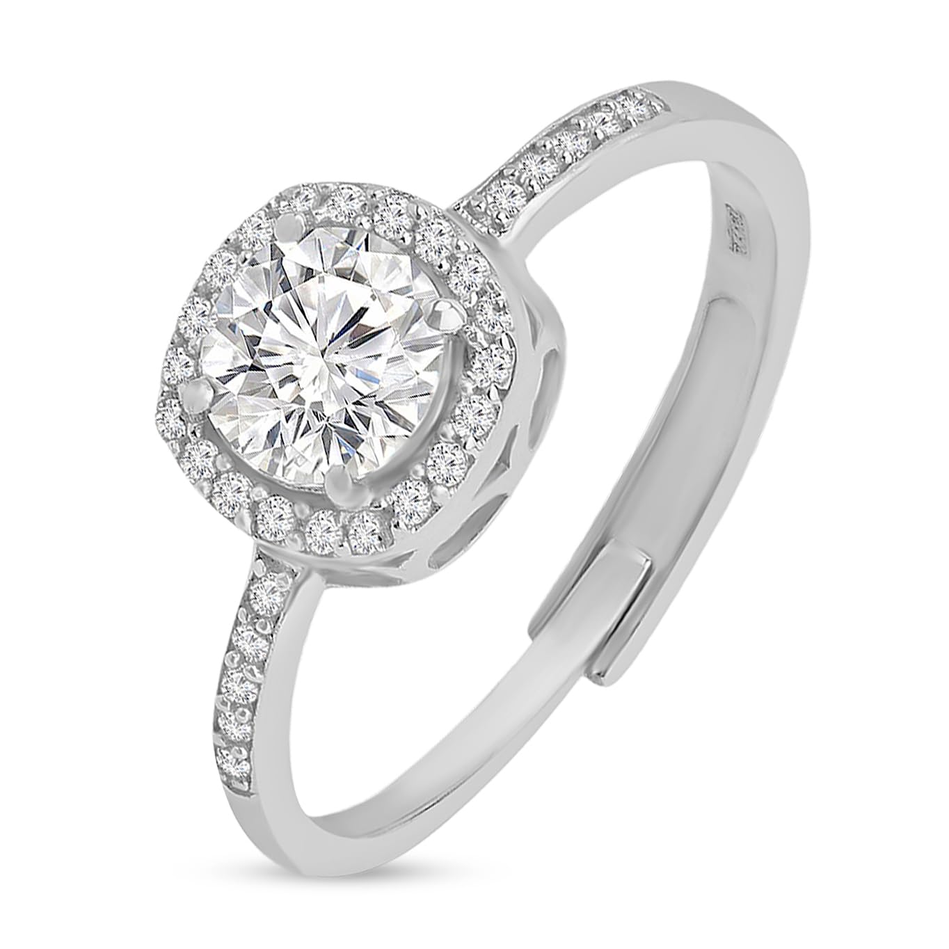 ZAVYA 925 Sterling Silver Designer Cubic Zirconia CZ Square Solitaire Rhodium Plated Adjustable Ring - Authentic ZAVYA Accessories | UrbanThreads