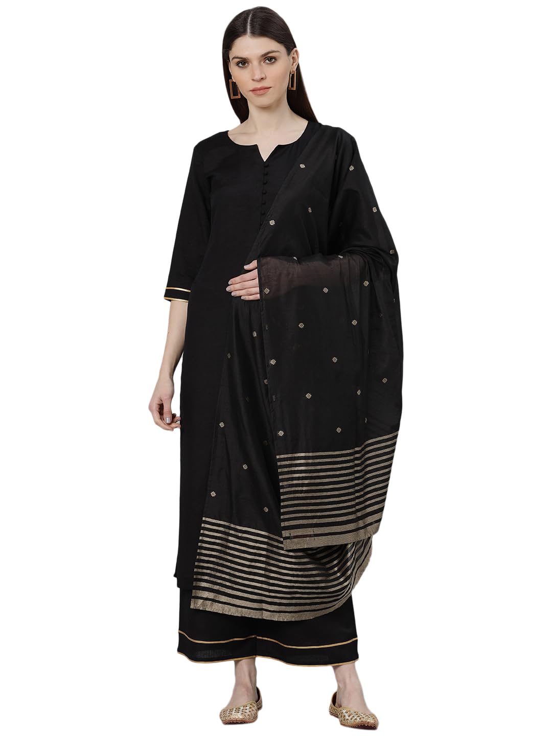 Libas Womens Solid Cotton Straight Kurta With Palazzos and Dupatta - Authentic Libas Clothing | UrbanThreads