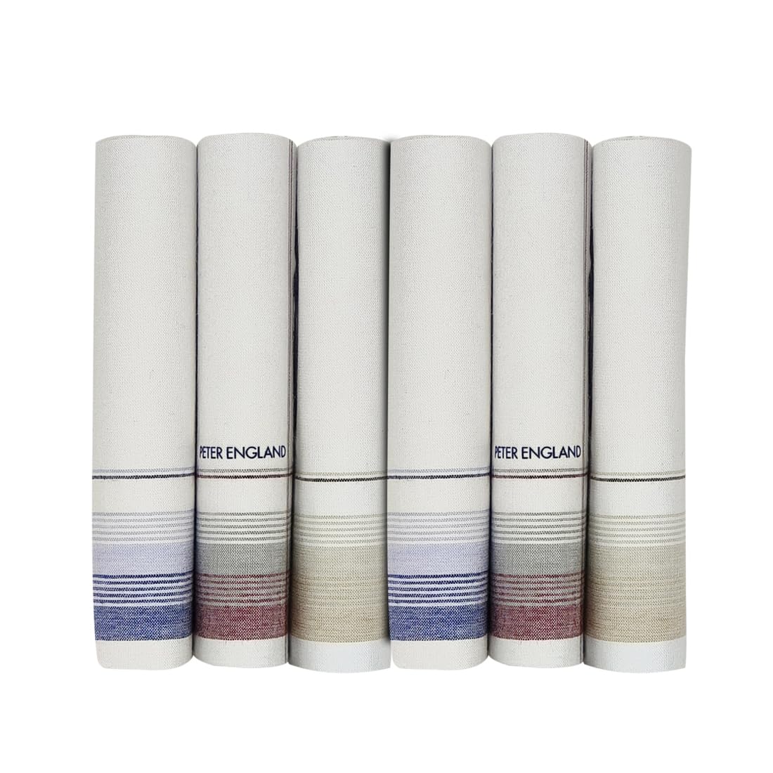 Peter England Men's Cotton Handkerchief Pack of 6 - Beige, Blue, Maroon