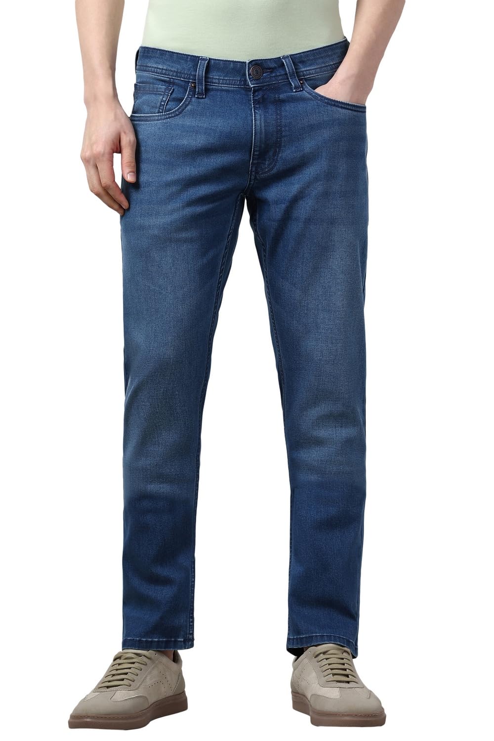 Peter England Men's Slim Tapered Jeans Mid Wash