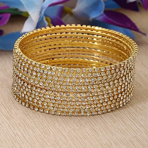 Shining Diva Set of 12 Gold Plated Stone Bangles for Women - Image 5