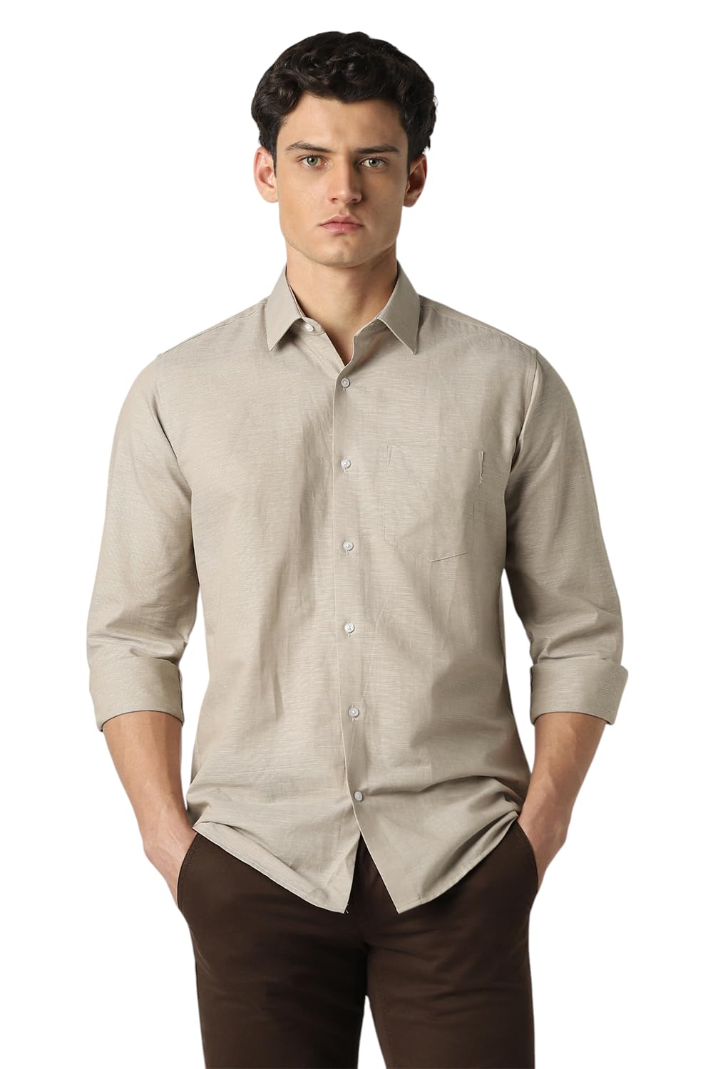 Van Heusen Men Cotton Linen Solid Modern Fit Shirt