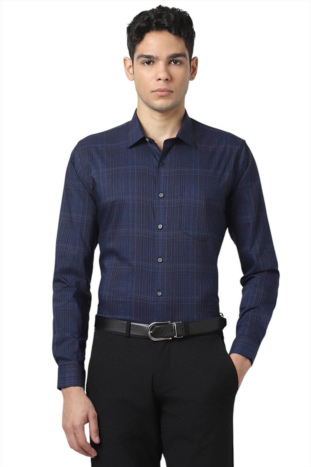 Van Heusen Men Polycotton Checkered Slim Fit Shirt - Authentic Van Clothing | UrbanThreads