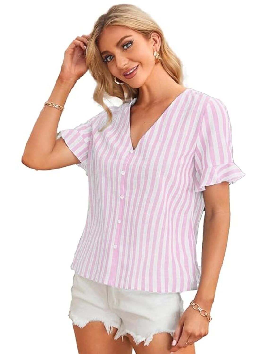 Leriya Fashion Women's Cotton Regular Fit Plus Size Short Sleeve Deep V Neck Self Belted Casual Pepl - Authentic Leriya Accessories | UrbanThreads