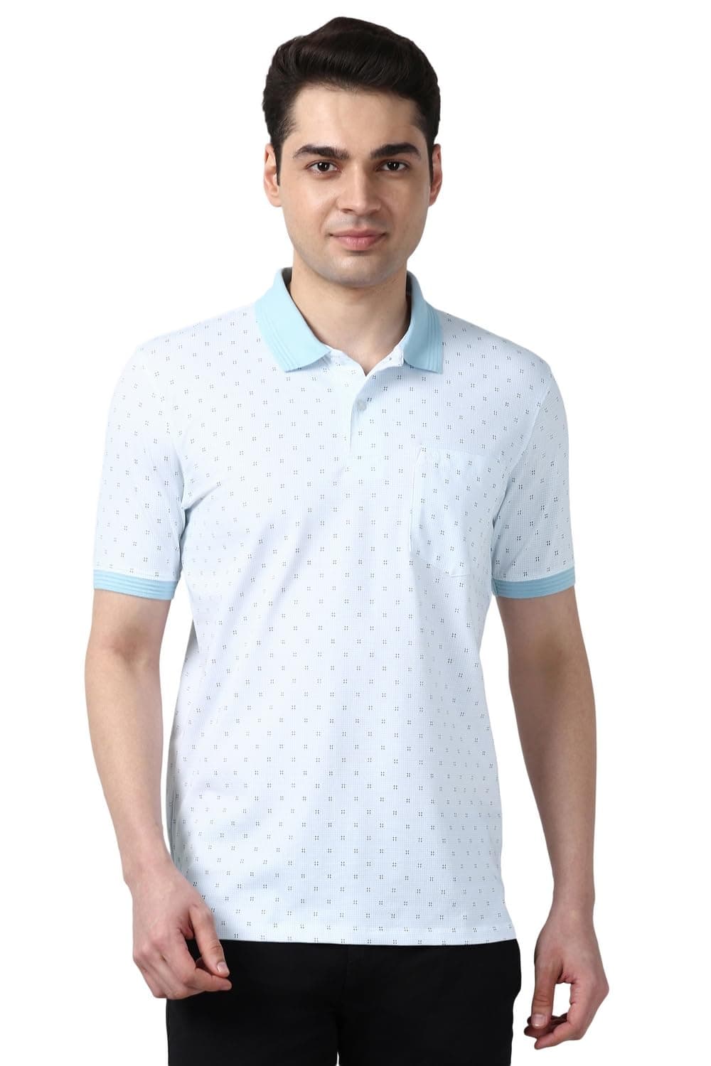 Peter England Men's Cotton-Polyester Micro Matrix Polo Shirt