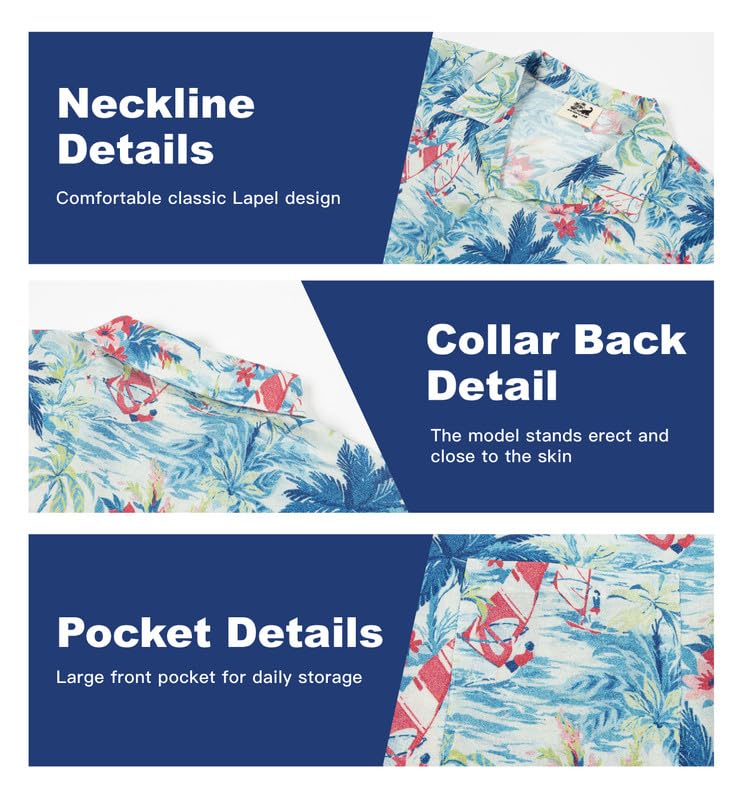 SURF CUZ Mens Hawaiian Shirts Short Sleeve Stretch Casual Aloha Shirt Vacation Mens Tropical Button - Authentic SURF Clothing | UrbanThreads - Image 5