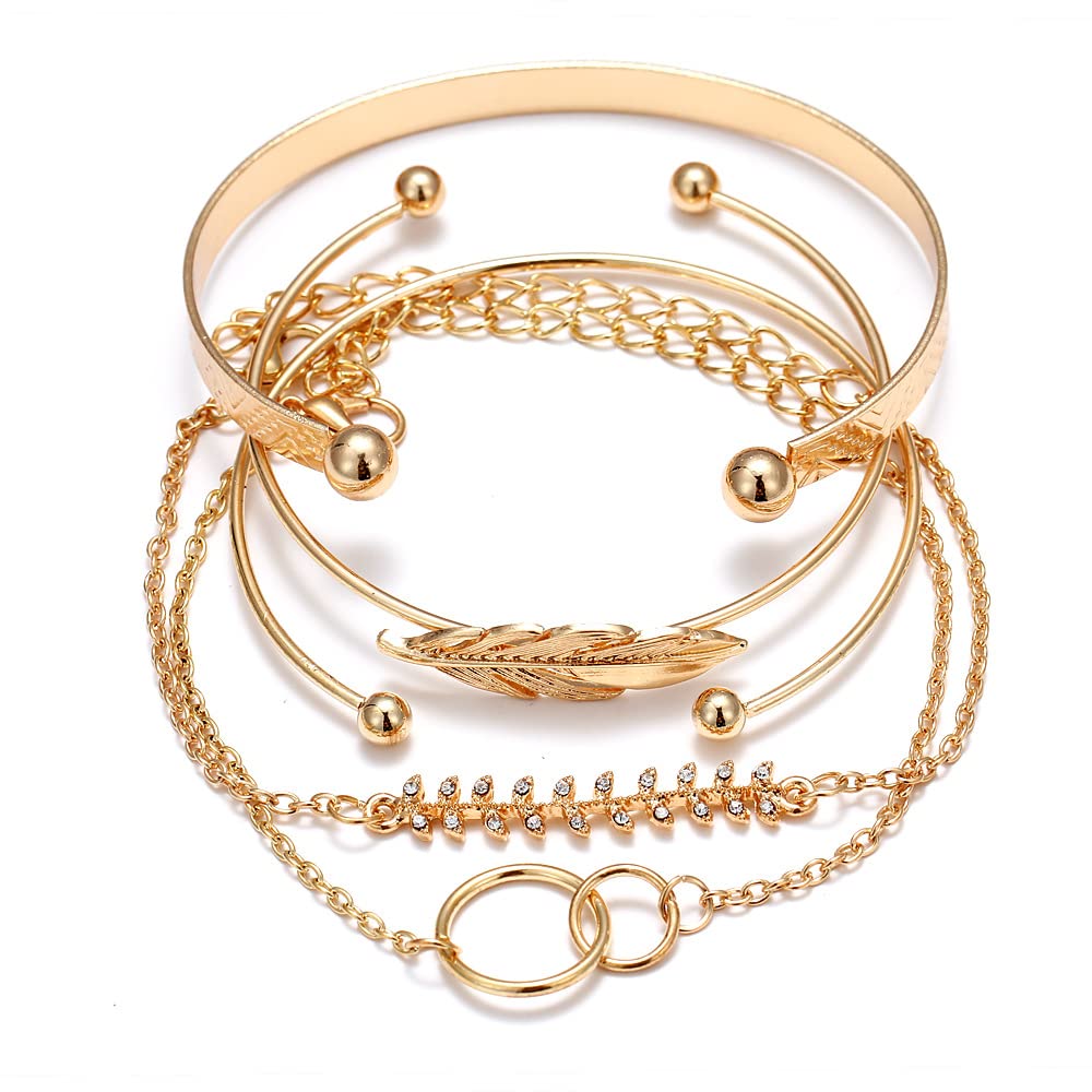 Shining Diva Set of 5 Multilayer Crystal Bangles Gold Plated Women