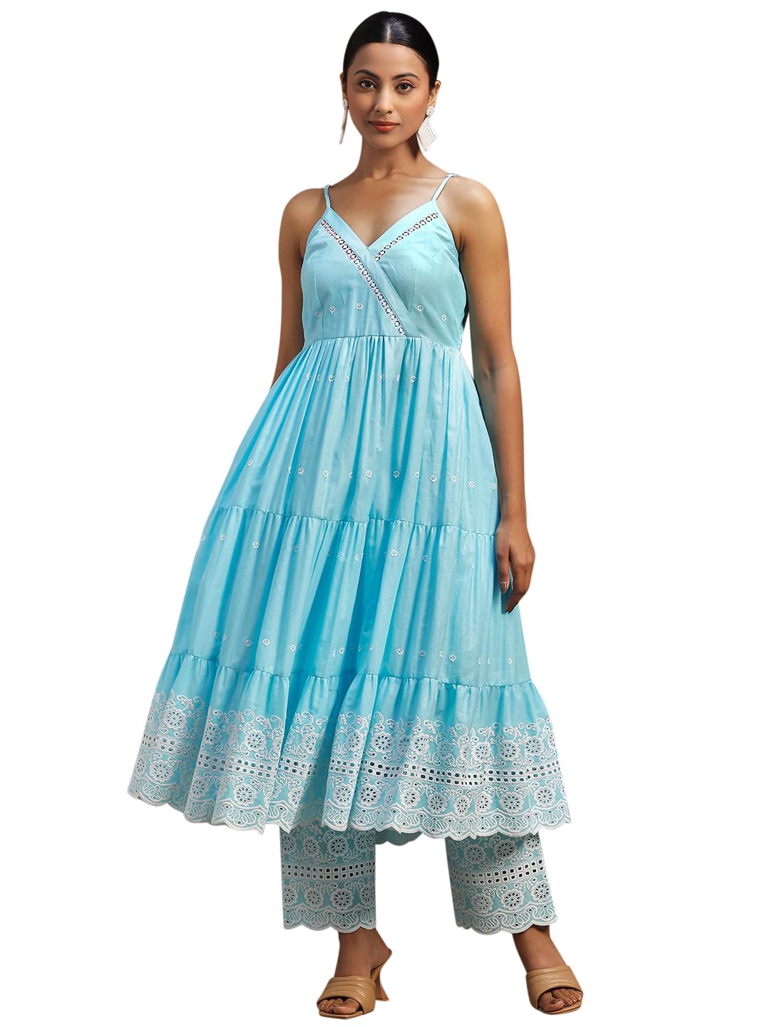 Libas Blue Embroidered Cotton Kurta Set | UrbanThreads.in