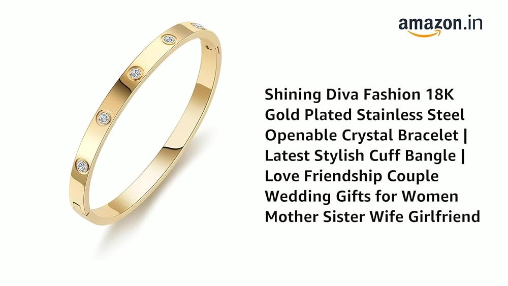 Shining Diva 18K Gold Plated Stainless Steel Crystal Bracelet - Image 3