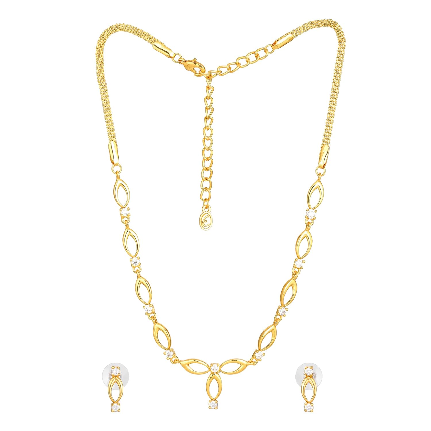 Estele Gold Plated Bridal Necklace Set with Earrings for Women