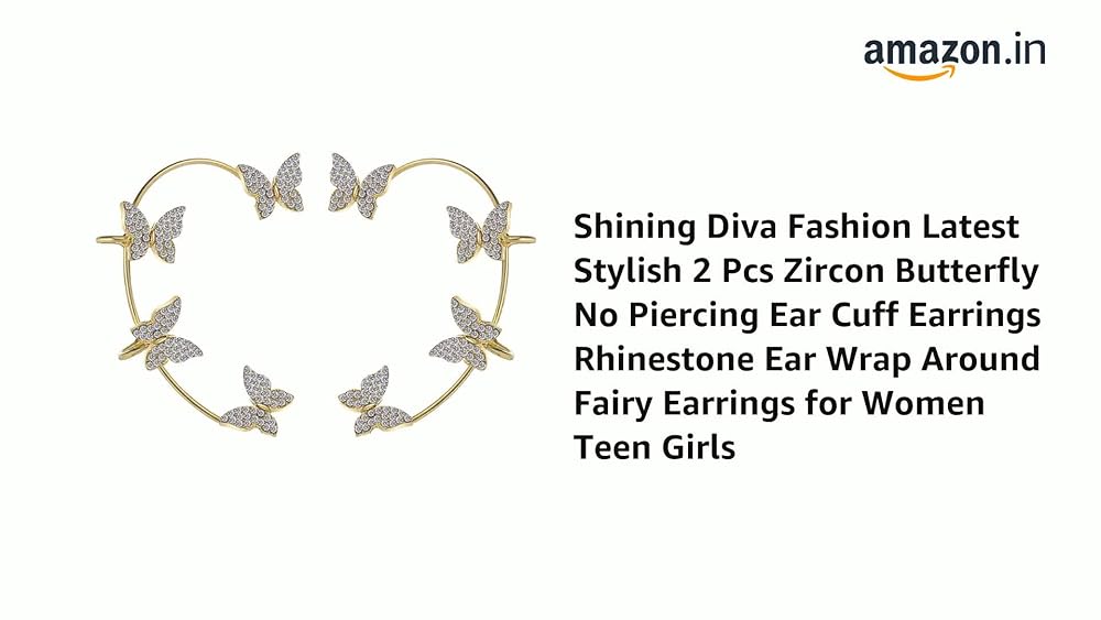 Shining Diva Zircon Butterfly No Piercing Ear Cuff Earrings - Image 3