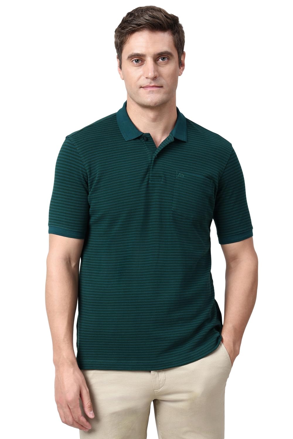 Peter England Men's Cotton-Polyester Fine Stripe Polo Shirt