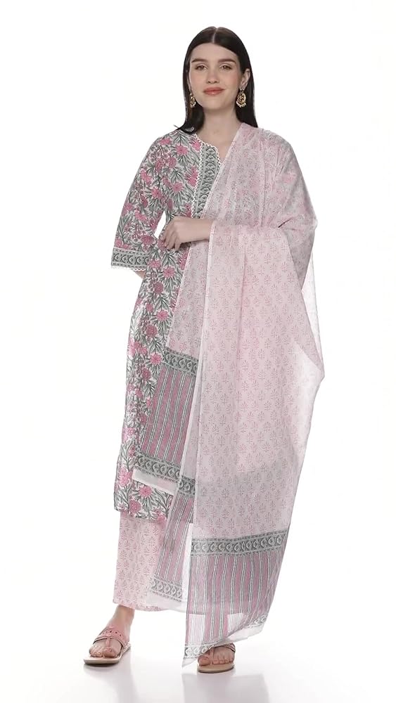 Libas Womens Printed Cotton Straight Kurta With Palazzos and Dupatta - Authentic Libas Clothing | UrbanThreads - Image 3