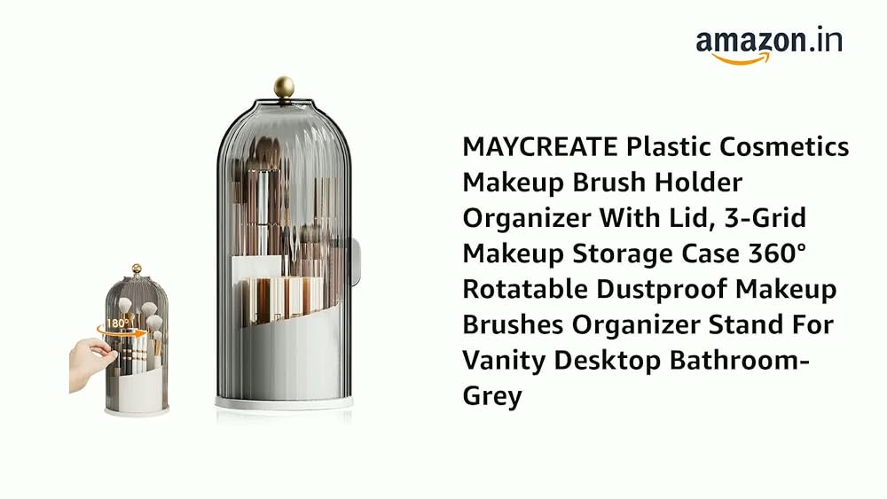 MAYCREATE Plastic Makeup Brush Holder Organizer with Lid - Image 3