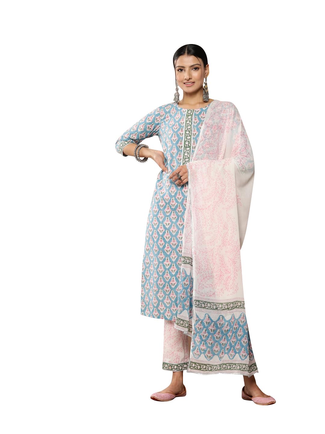 Libas Womens Printed Cotton Straight Kurta Trouser with Dupatta Set - Authentic Libas Clothing | UrbanThreads