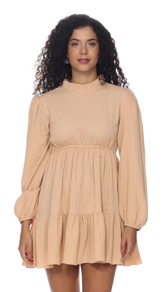 Leriya Fashion Women's Black Pleated Mini Dress | Long Sleeve Flared Fit | Western Style Short Dress - Authentic Leriya Clothing | UrbanThreads - Image 3