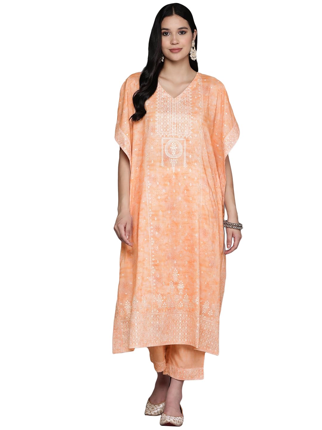 Libas Womens Printed Silk Blend Kaftan Kurta With Trousers - Authentic Libas Clothing | UrbanThreads