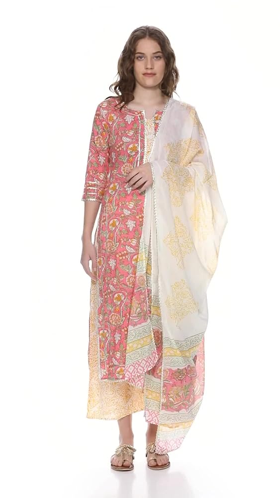 Libas Womens Printed Cotton Straight Kurta With Palazzos and Dupatta - Authentic Libas Clothing | UrbanThreads - Image 3