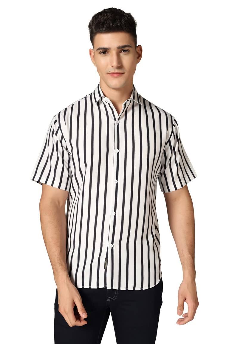 Leriya Fashion Men's Striped Regular Fit Shirt |Casual Shirts for Men | Stylish Printed | Rayon Half - Authentic Leriya Clothing | UrbanThreads