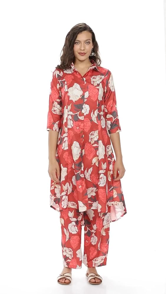 Leriya Fashion Women's Anarkali Rayon Floral Printed Kurta Pant Set | High-Low Hem & 3/4 Sleeves | E - Authentic Leriya Clothing | UrbanThreads - Image 3