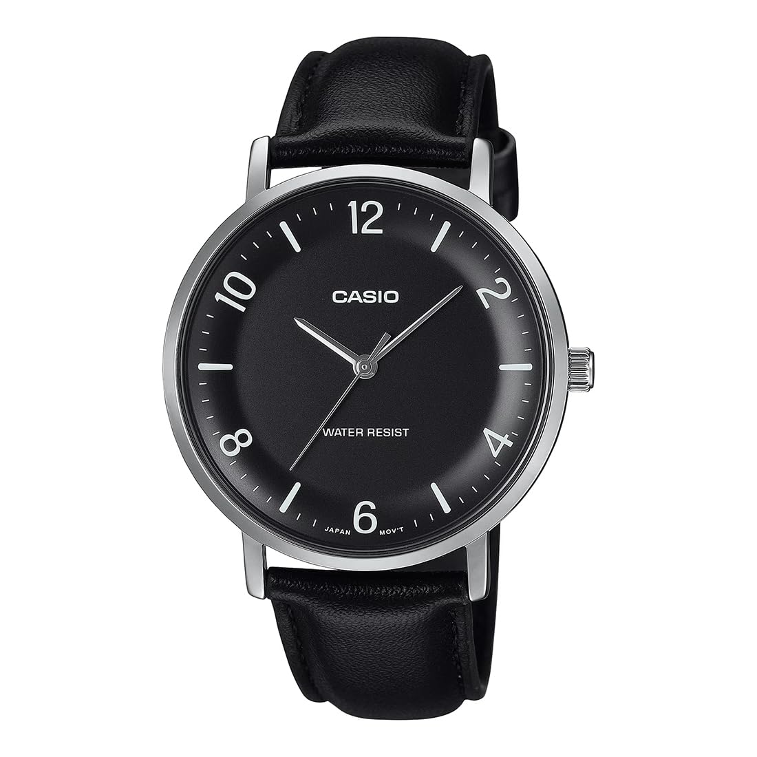 Casio Enticer Black Dial Leather Watch Men