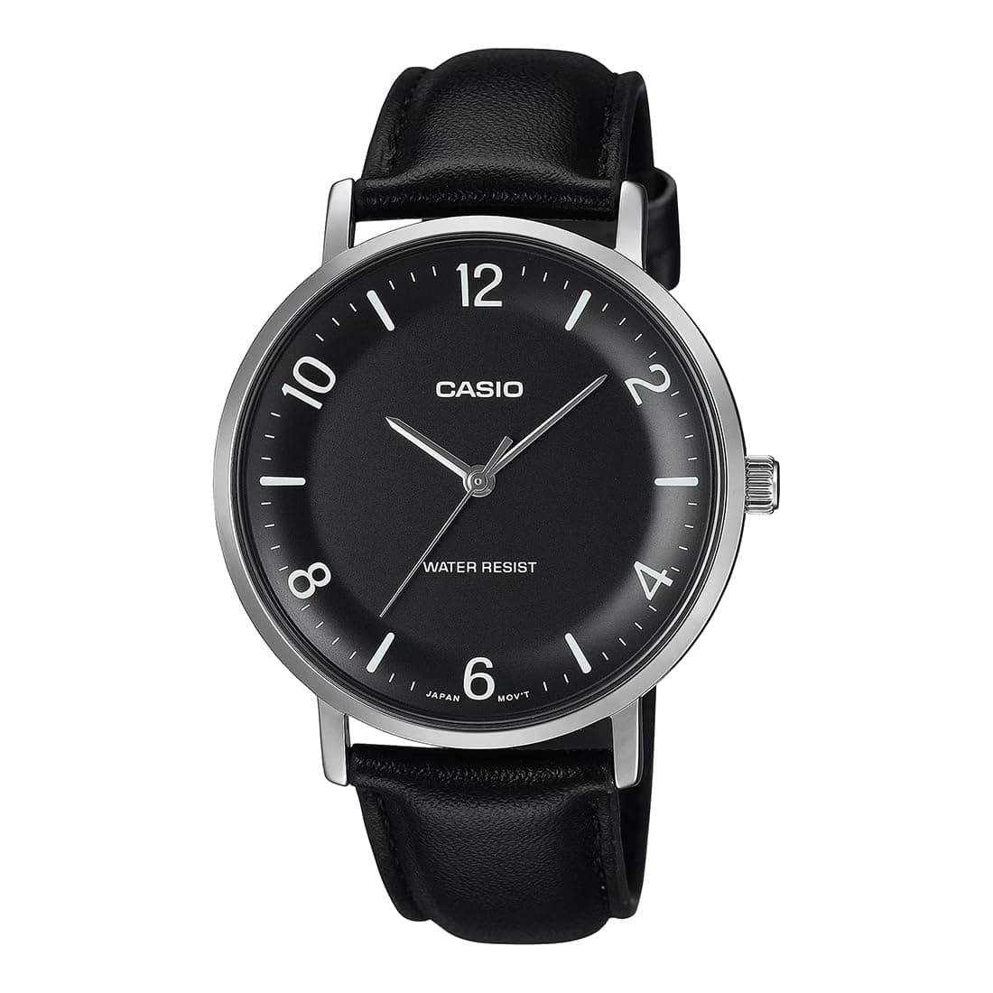 Casio Enticer Black Dial Leather Watch Men