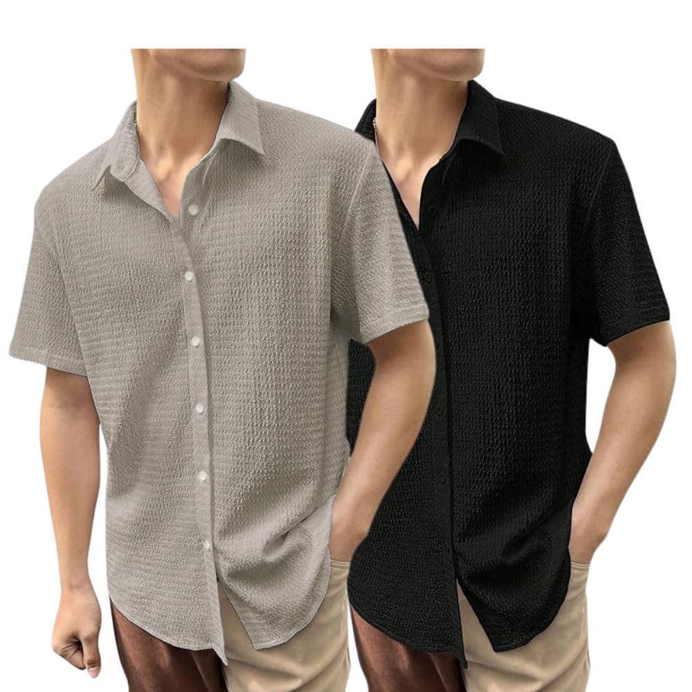 GRECIILOOKS Men's Polycotton Shirt |Stylish Casual Regular Fit Shirts | Textured Half Sleeve | Slim - Authentic GRECIILOOKS Clothing | UrbanThreads