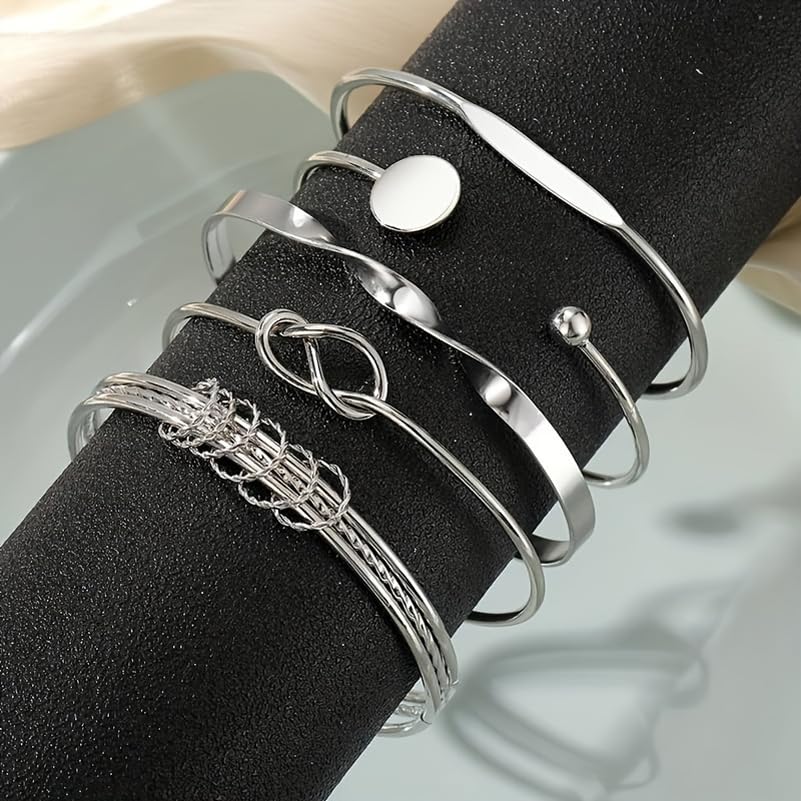Shining Diva Set of 5 Multilayer Bangle Bracelets for Women - Image 5