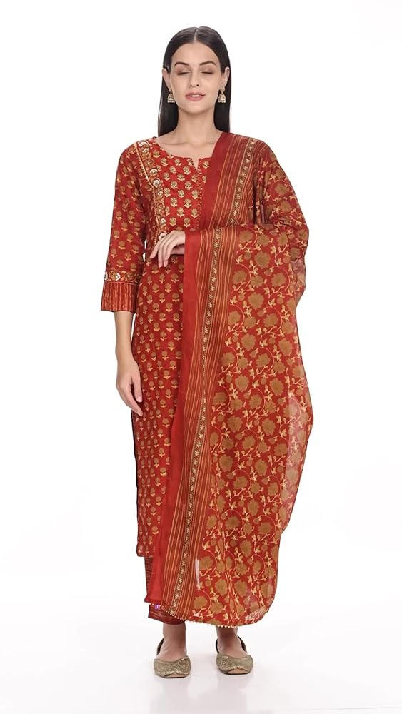 Libas Womens Printed Cotton Straight Kurta With Palazzos and Dupatta - Authentic Libas Clothing | UrbanThreads - Image 3
