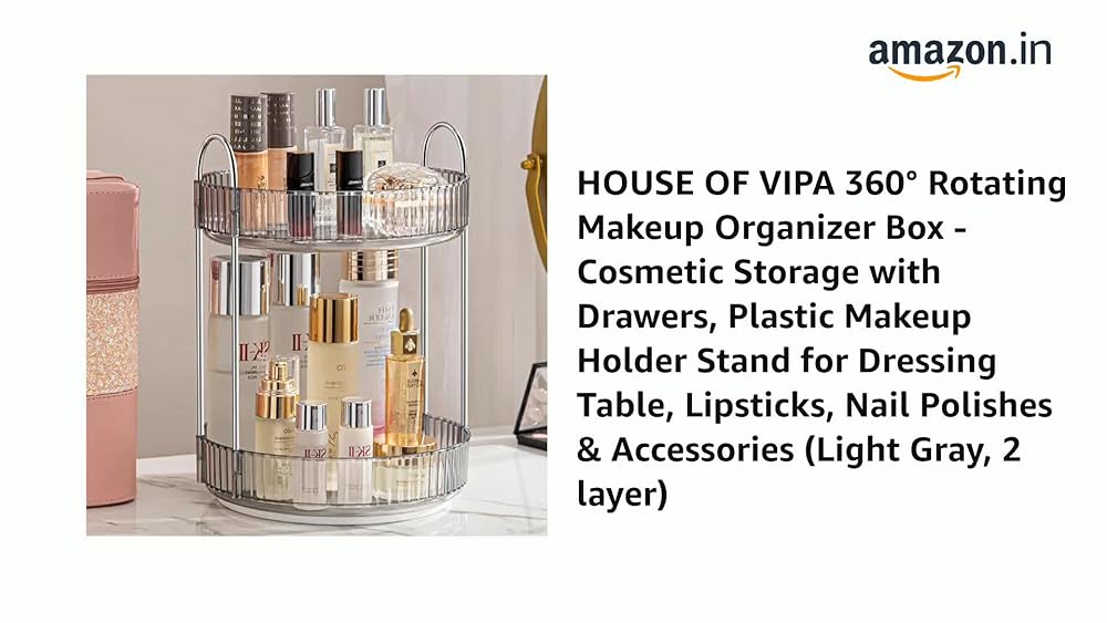 UrbanThreads 360° Rotating Makeup Organizer Box with Drawers - Image 3