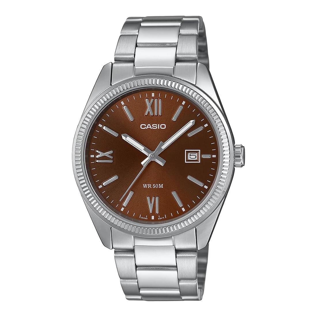 Casio Enticer Brown Dial Silver Stainless Steel Watch Men