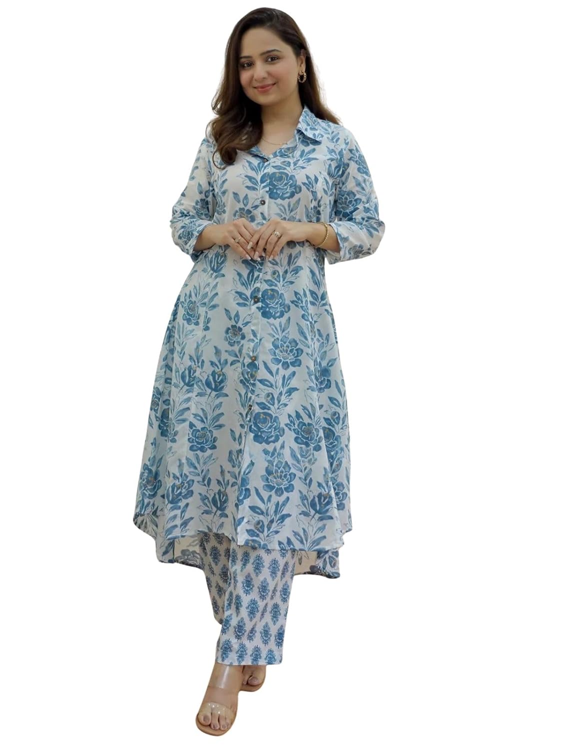 GRECIILOOKS Anarkali Kurta-Set for Women – Viscose Rayon Printed Kurta & Straight Pant | Festive Ind - Authentic GRECIILOOKS Clothing | UrbanThreads