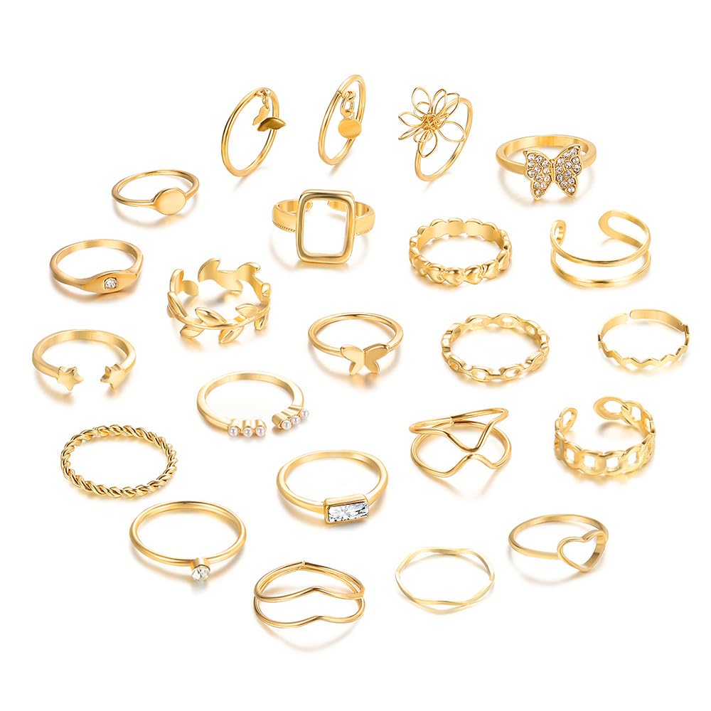 Shining Diva 48PCS Vintage Butterfly Heart Snake Rings Set