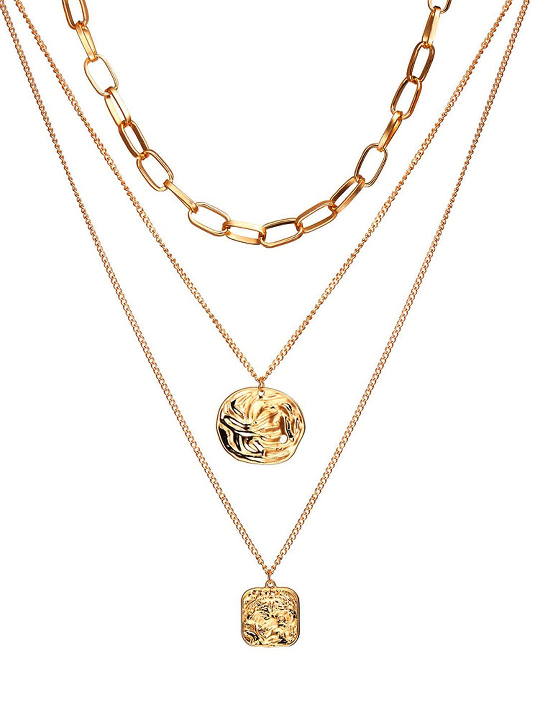 Shining Diva Multilayer Metal Chain Pendant Necklace Women