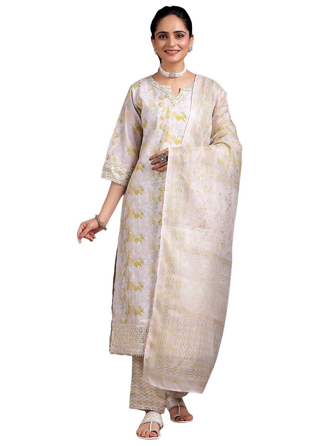 Beige Embroidered Kurta Palazzo Suit Set | Libas - UrbanThreads.in